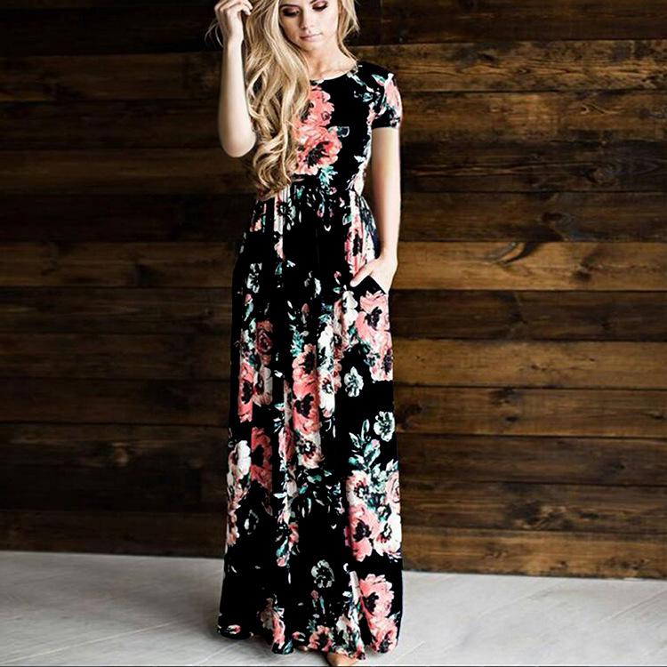 Modern Fashion Women Clothing Women Flower Print Long Dress