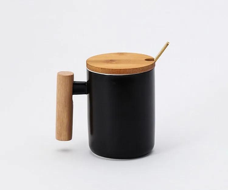 Hot Sale Gift Porcelain Cup, Bamboo Lid Ceramic Cup With Lid And Spoon, Wooden Handle Ceramic Coffee Cup