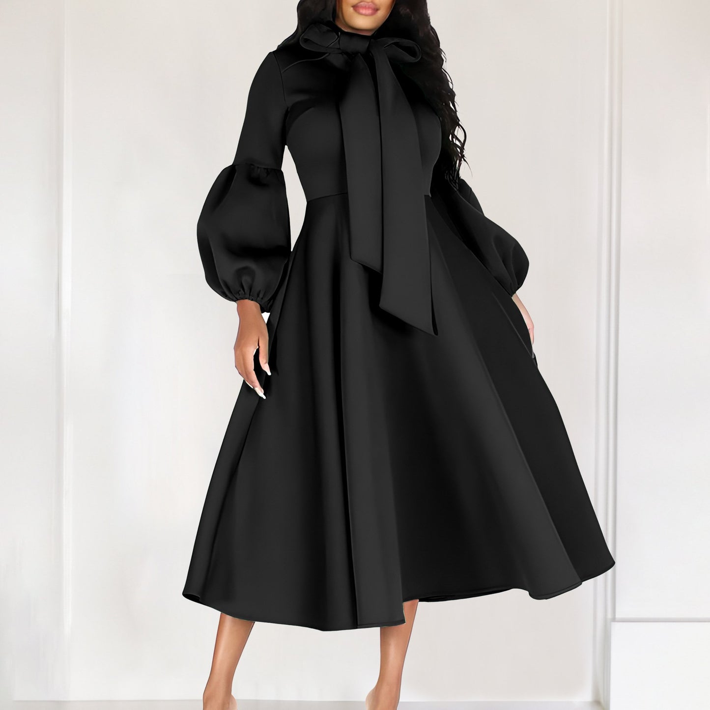 New Women's Elegant Elegant Women's Puff Cuff Large Skirt High Waist Women's Office Dress