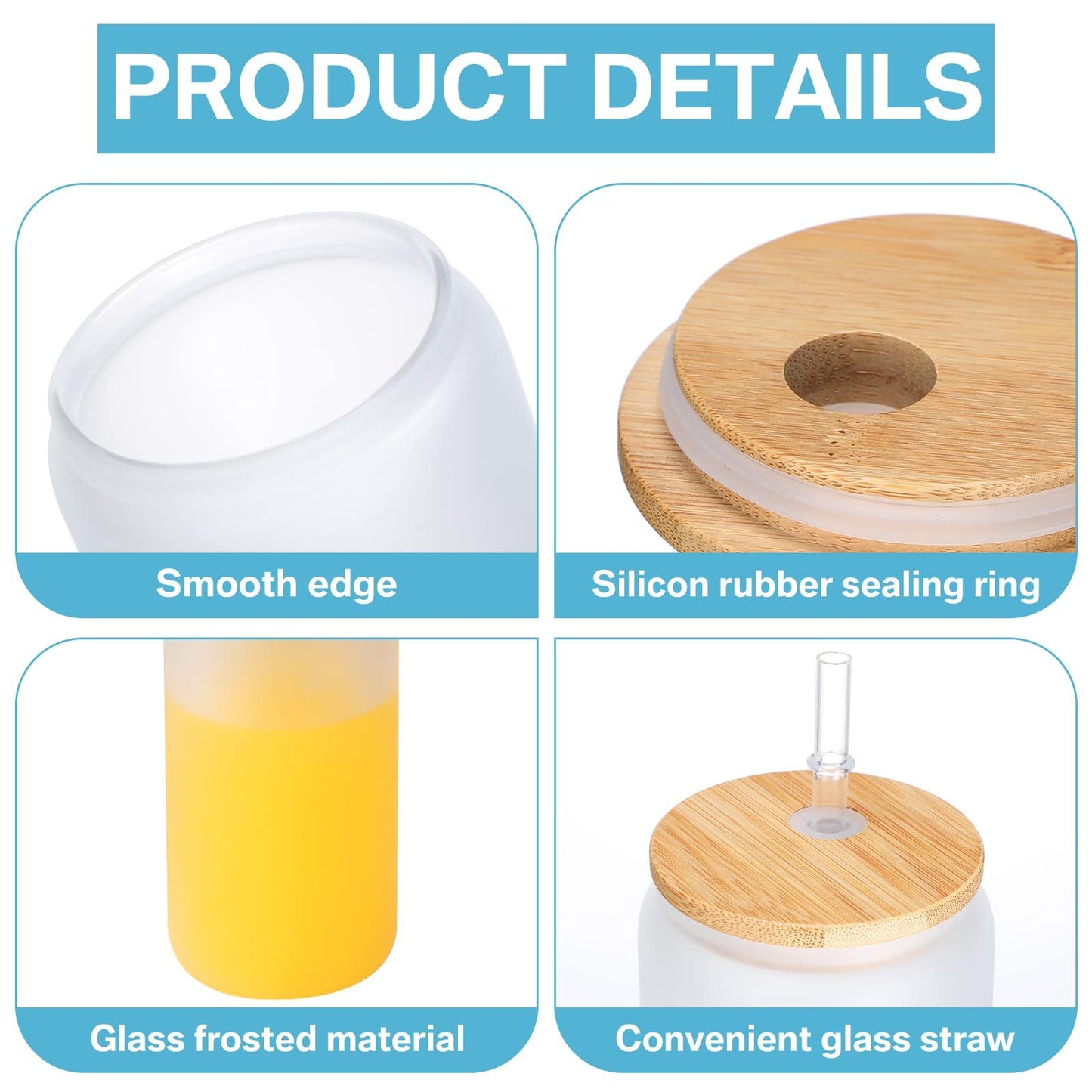 Custom Logo Eco-friendly 16 Oz 20 Oz Sublimation Blank Frosted Clear Beer Coffee Glass Jar Tumbler With Bamboo Lid And Straw