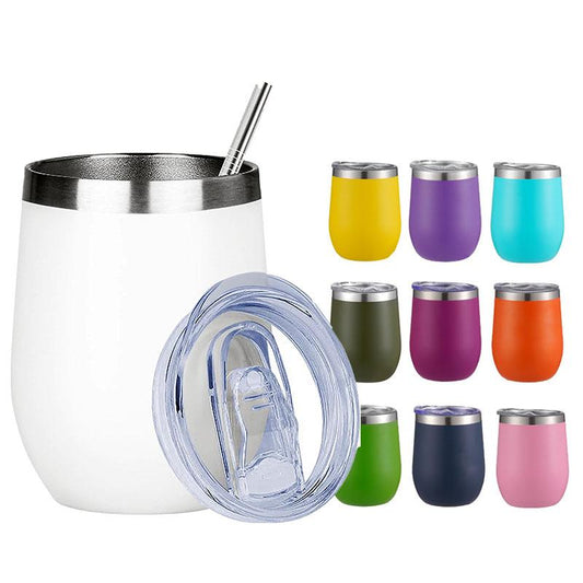 Custom Logo 12 Oz Travel Stainless Steel Insulated Powder Coated Sublimation Wine Egg Shaped Coffee Cup With Lid Wine Glass