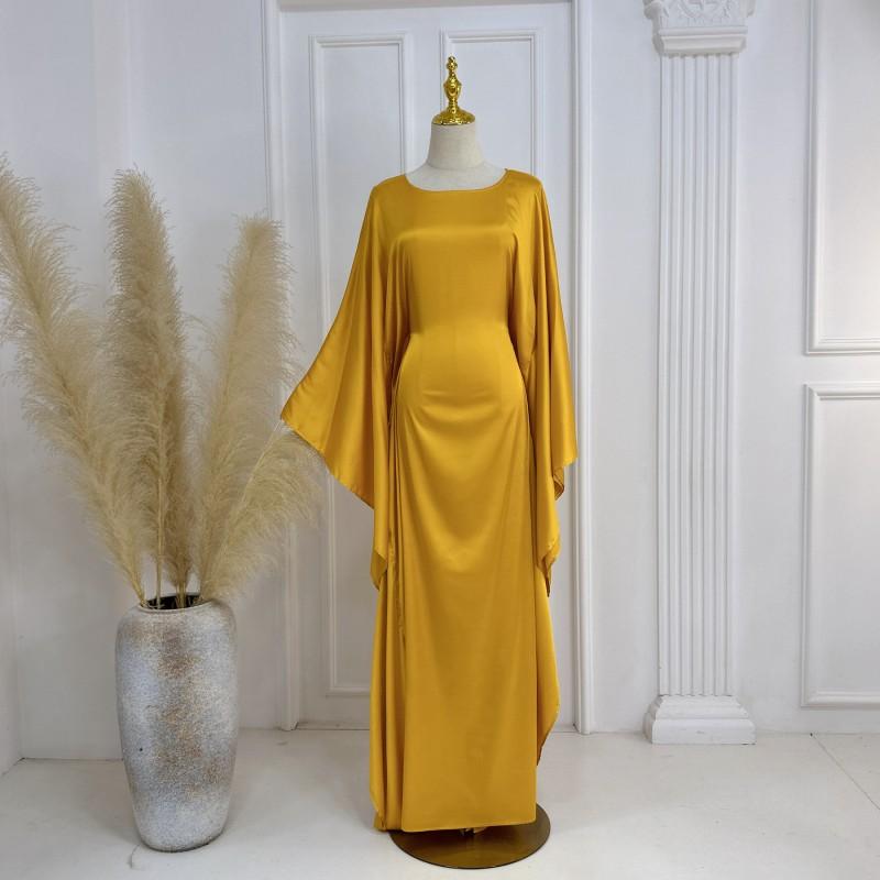 2024 Silk Satin Poncho Long Sleeve Loose Muslim Gown Luxury Kaftan Fashion Elegant Women Abaya Maxi Women's Dress