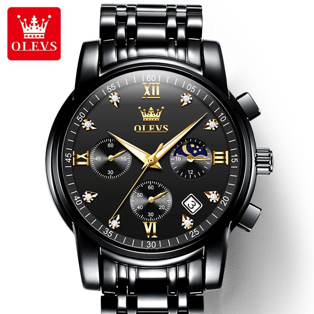 Men's Watch OLEVS 2858 Business Multi Time Zone Watch Waterproof Function Analog Date Watch Stainless Steel Quartz Watch