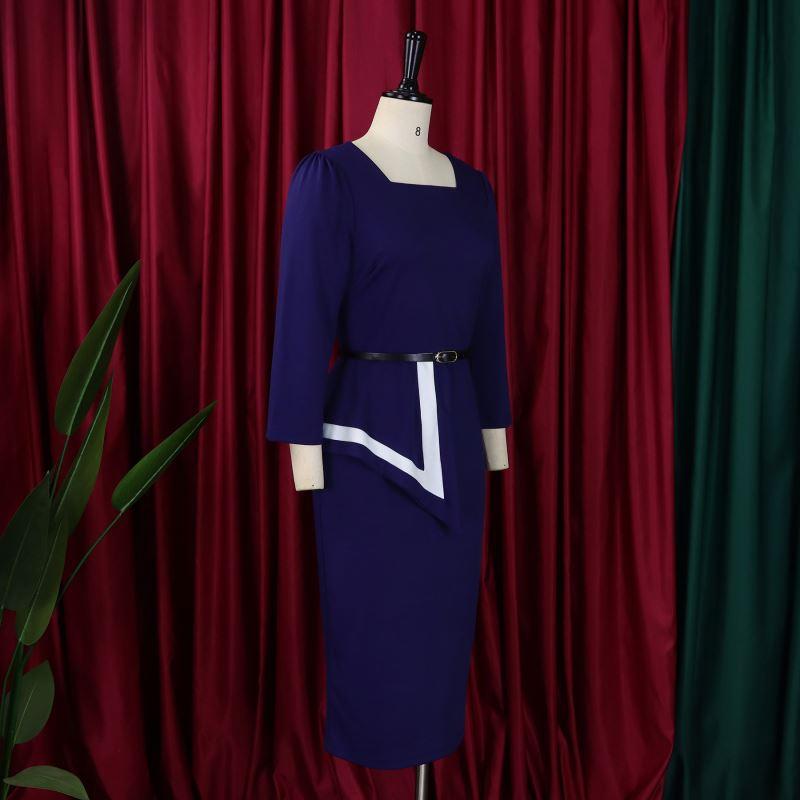 MG482 Fashion Elegant Ladies Office Dress Women Formal Work 3 Quarter Sleeve Square Collar Professional Dress Women Church Dress