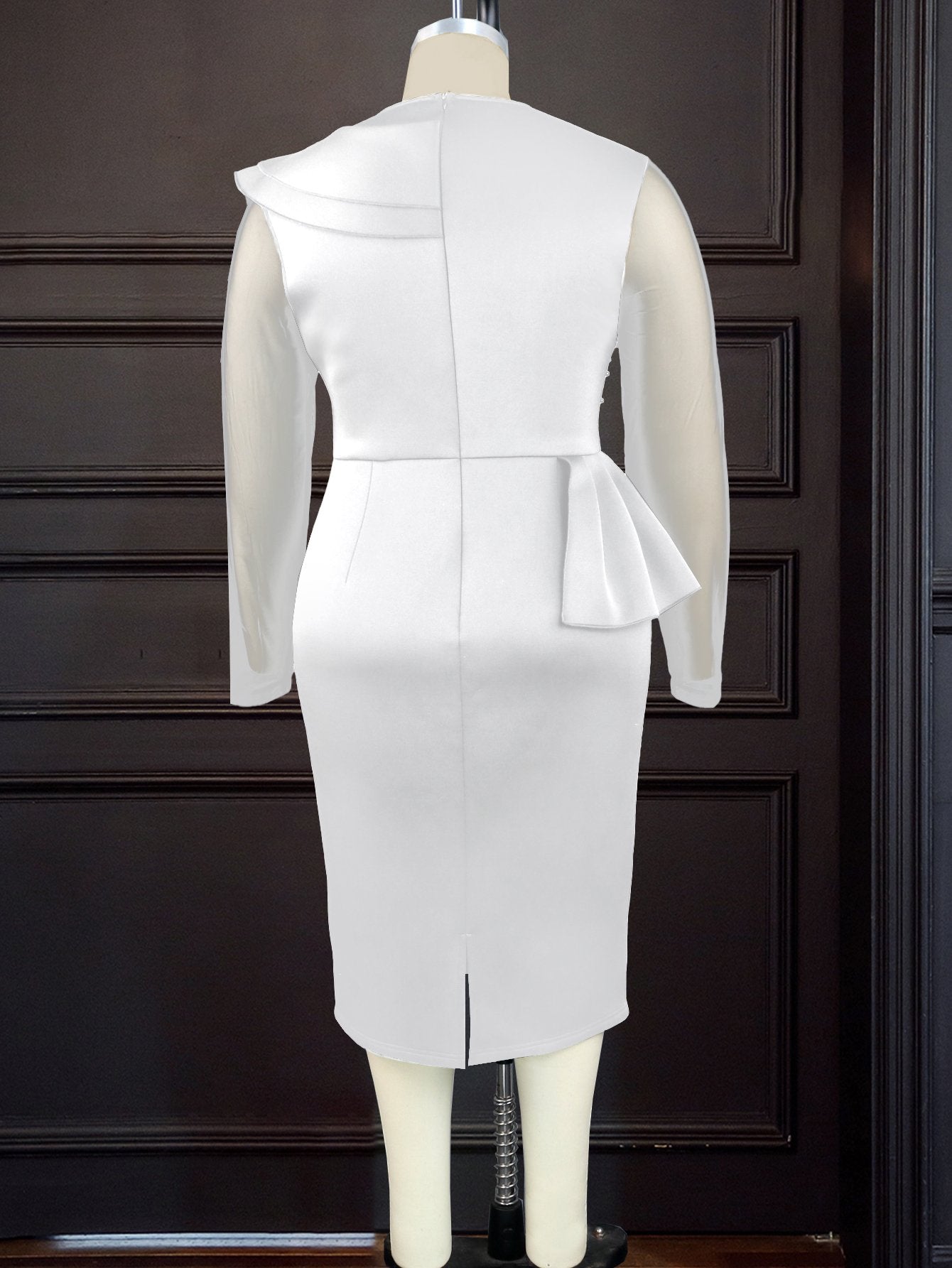 Full Sleeve Autumn White Bead Classic Ruffled Plus Size Women's Clothing
