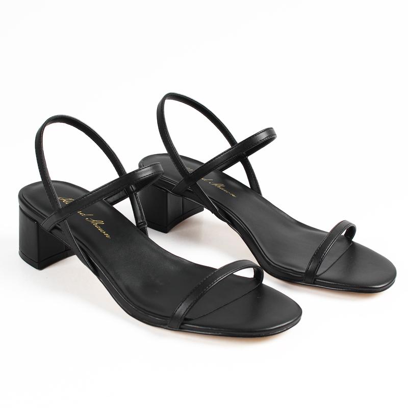 2024 Fashion Design Thick Heel Black Strap Low Heel Square Heel Shoes Ladies Sandals Custom Manufacturer OEM Ladies Sandals