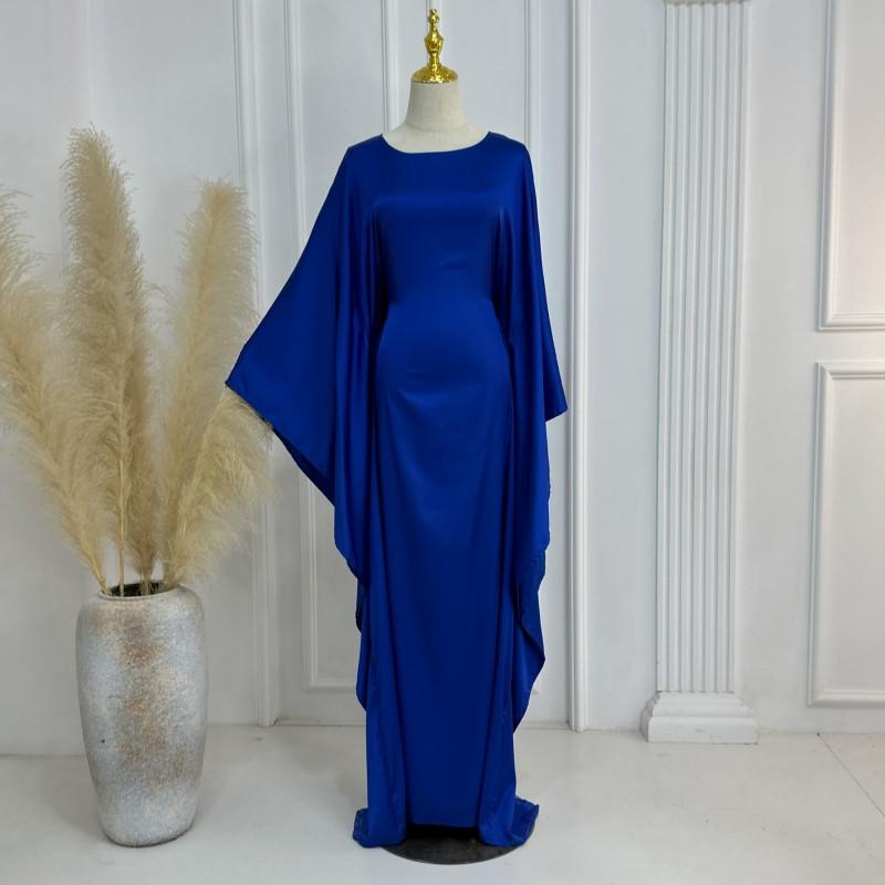 2024 Silk Satin Poncho Long Sleeve Loose Muslim Gown Luxury Kaftan Fashion Elegant Women Abaya Maxi Women's Dress