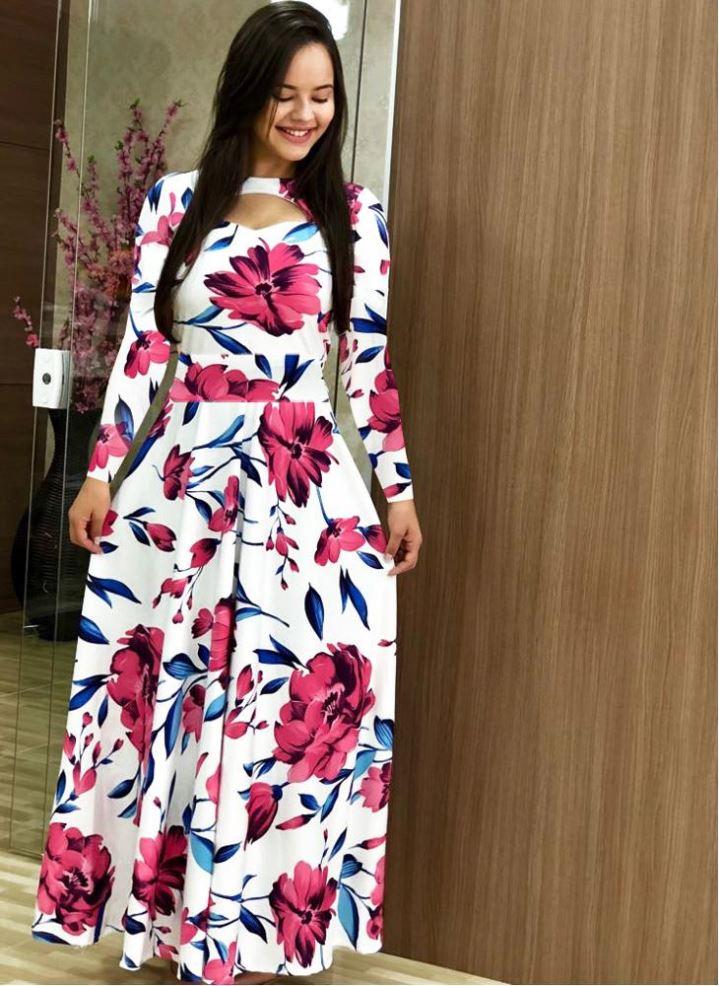 8230424 Latest Long Dress Plus Size Women's Printed Maxi Dress Long Sleeve Clothing