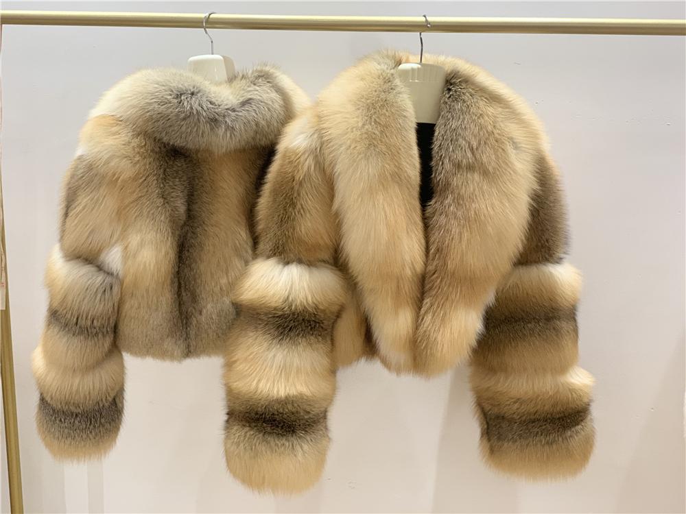 Super Luxury Full Fur 100% Natural Fur Coat Short Winter Fur Coat Women Fortune Golden Island Fox Fur Crop Top