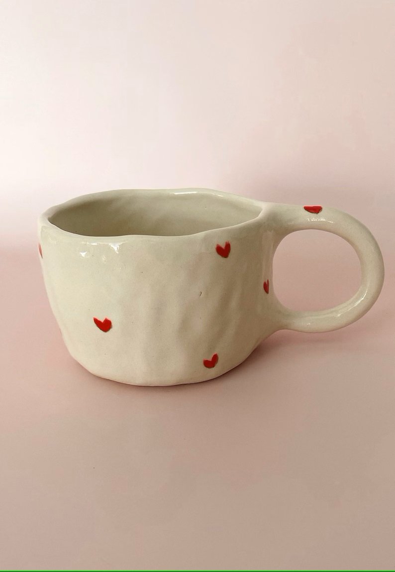 New Cu And Mug Design Love Mug Creative Heart-shaped Handle Water Cup Cute Handmade Ceramic Coffee Cup Saucer Suit