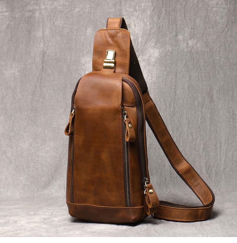 New Crazy Horse Show Leather Chest Bag Retro Genuine Leather Men's Bag Retro Casual Shoulder Bag Suitable For 7.9-inch IPad
