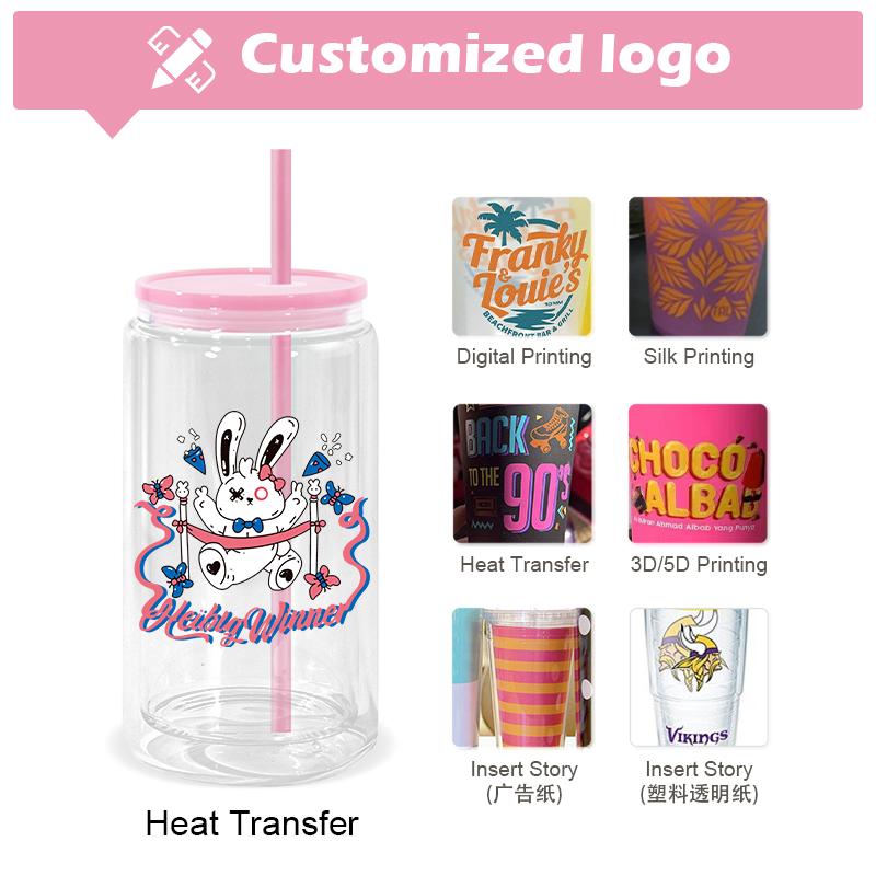 Snowball Coffee Cup With Lid Wine Glass Double Wall Pre-drilled Wine Glass With Colored Lid And Straw 16 Oz Plastic Jar