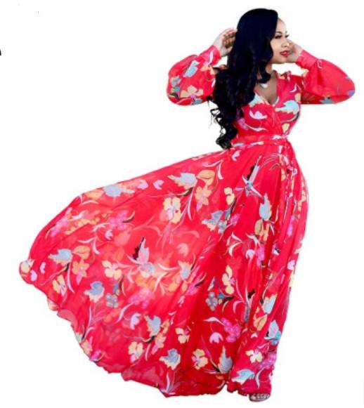 Fashion Women Maxi Printed Dress Long Plus Size 3XL 4XL 5XL High Quality Summer Beach Wear Chiffon Women Party Dress