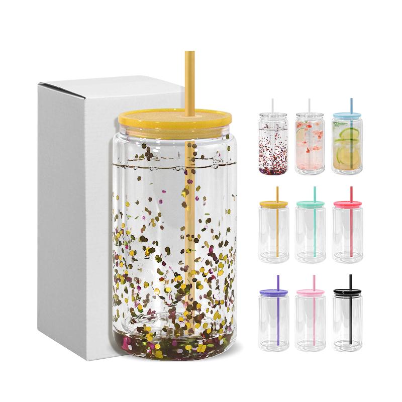 Snowball Coffee Cup With Lid Wine Glass Double Wall Pre-drilled Wine Glass With Colored Lid And Straw 16 Oz Plastic Jar