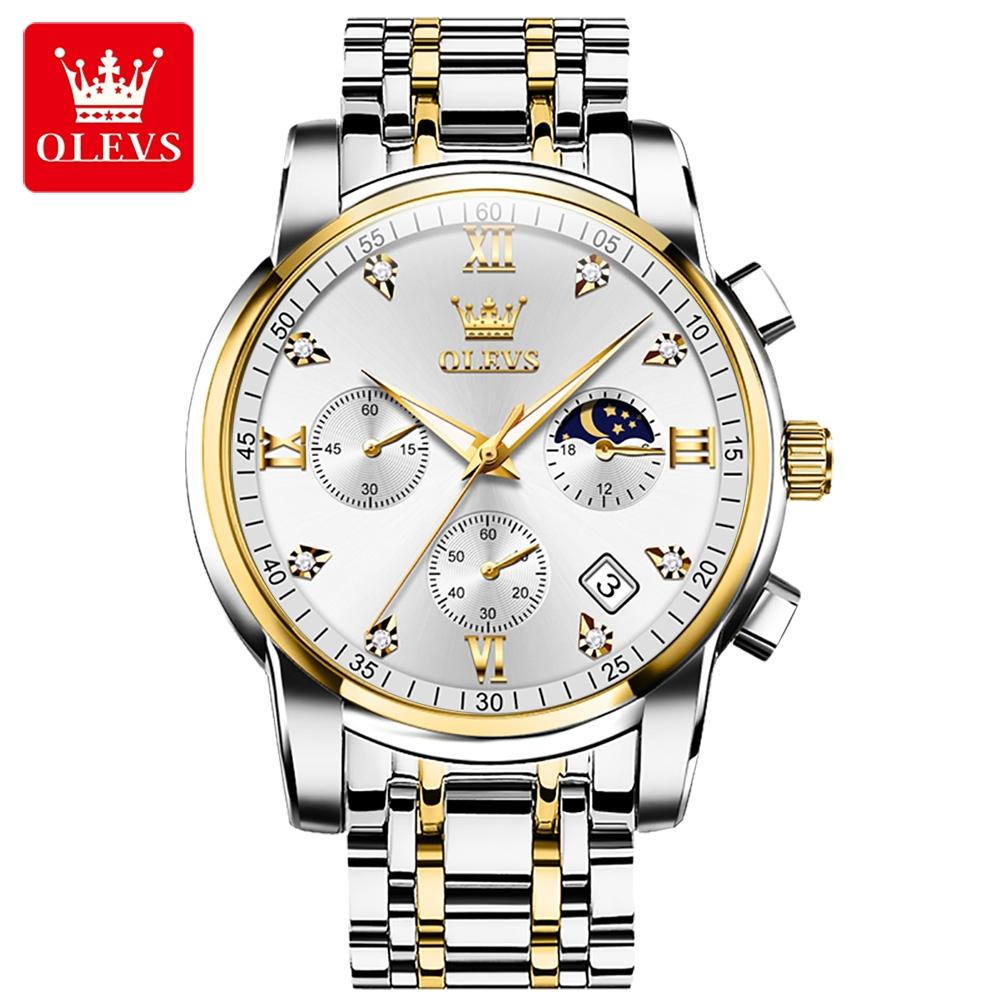 Men's Watch OLEVS 2858 Business Multi Time Zone Watch Waterproof Function Analog Date Watch Stainless Steel Quartz Watch