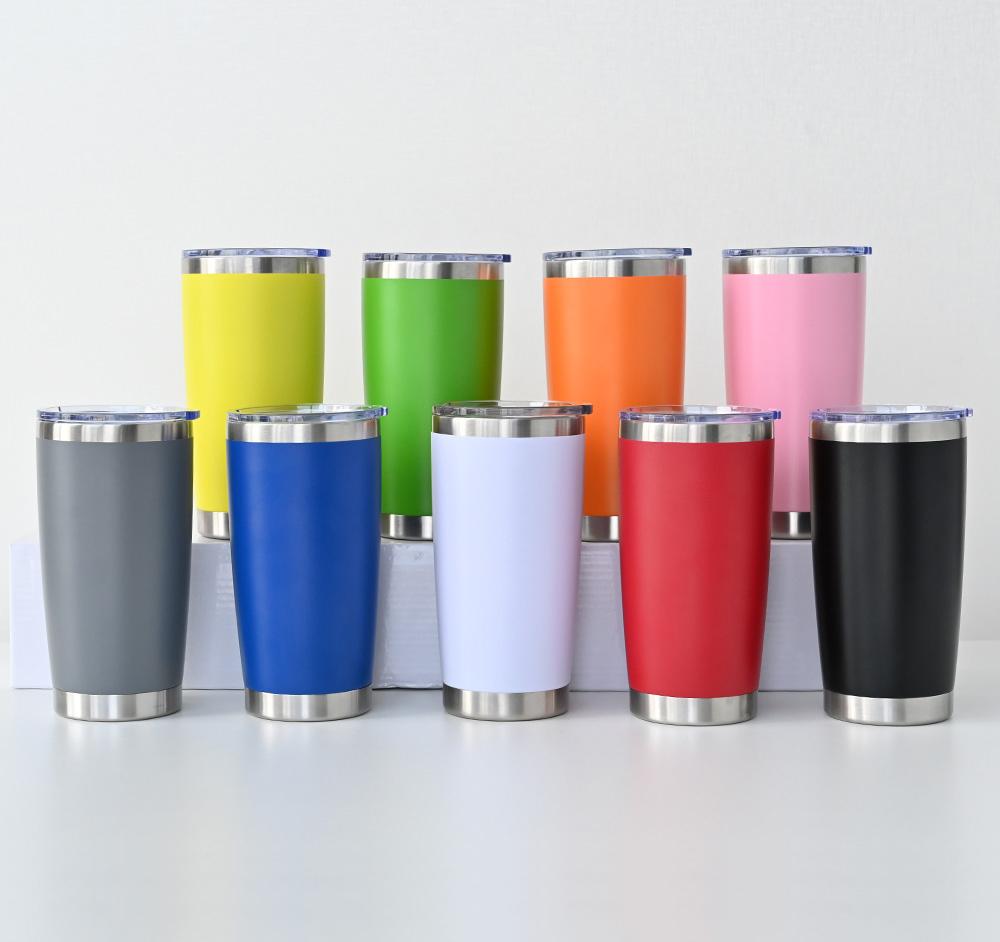 Custom 20 Oz Double Wall Vacuum Insulated Car Cup Powder Coated Tumbler Vacuum Cup Hot Stainless Steel Coffee Cup With Lid