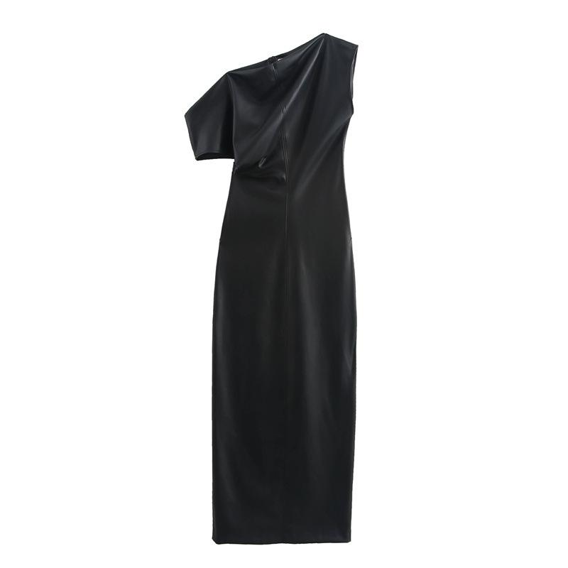 GX10898 Fashion Women Boutique PU Leather Short Sleeve Maxi Dress Elegant Party Dress