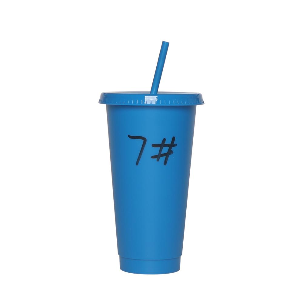 Plastic Tumbler Coffee Black Reusable 24 Oz Frosted Drink Cold Cup With Lid And Straw