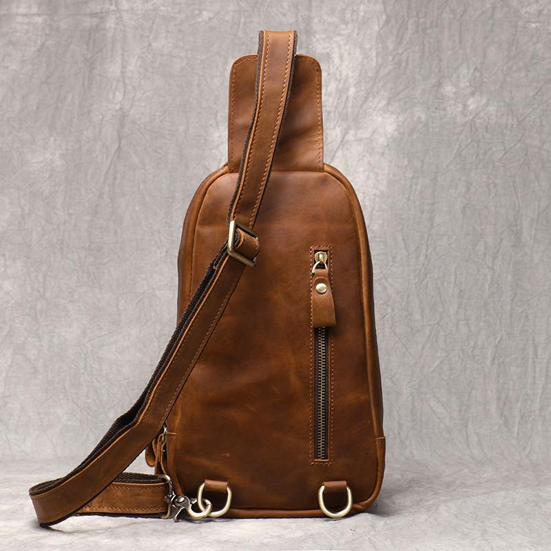 New Crazy Horse Show Leather Chest Bag Retro Genuine Leather Men's Bag Retro Casual Shoulder Bag Suitable For 7.9-inch IPad