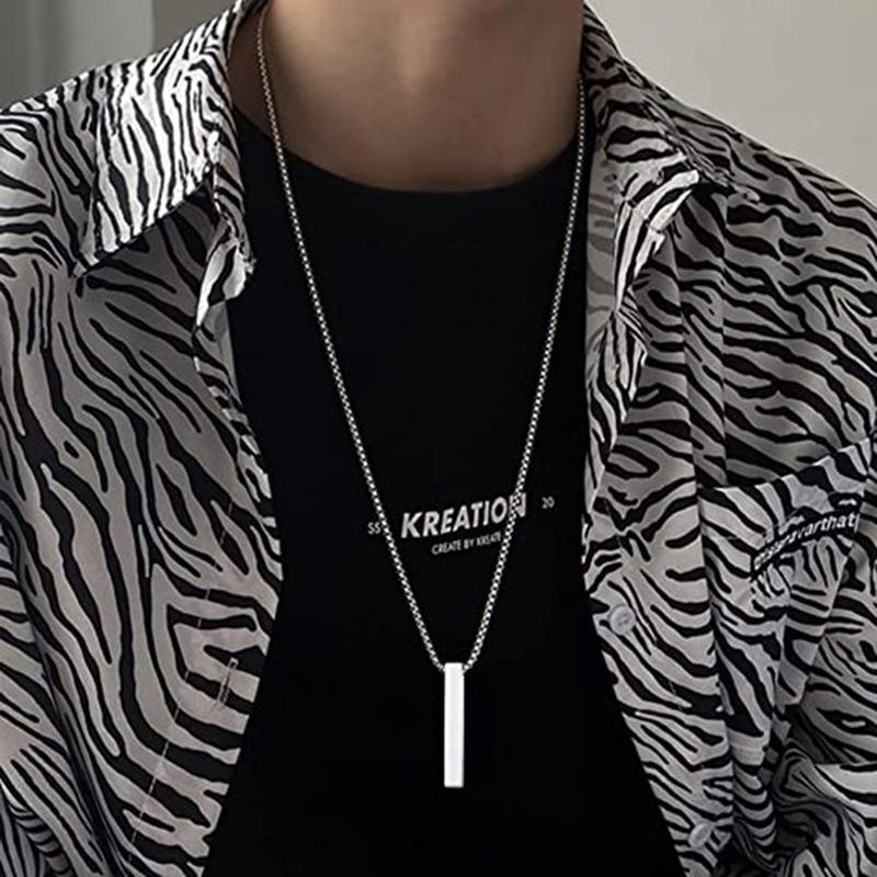 Stainless Steel Plain Vertical Rod Pendant Necklace Hot Sale Custom Carved Blank Rod Pendant Necklace
