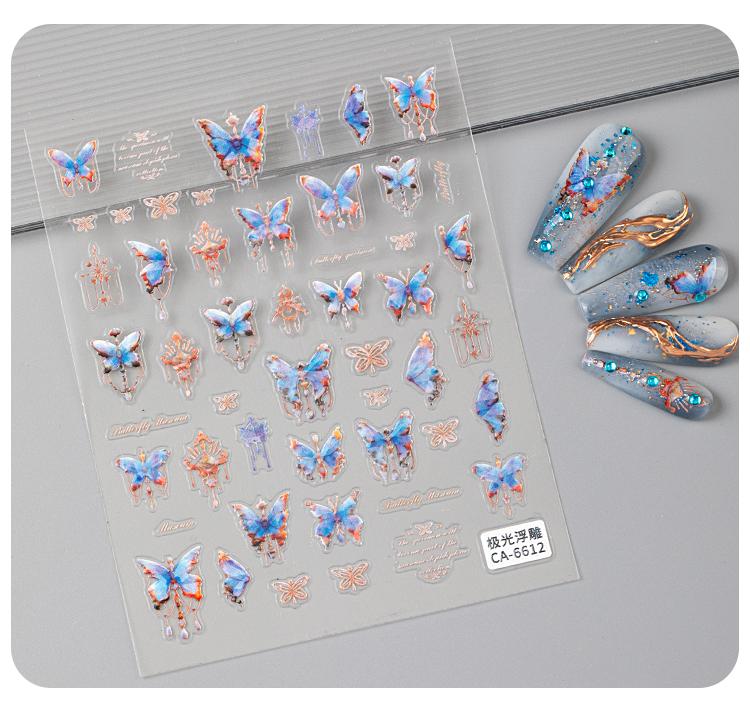 Honey Girl Hot Sell Adhesive Pink Blue Butterfly Nail Art 3D Decal Sticker