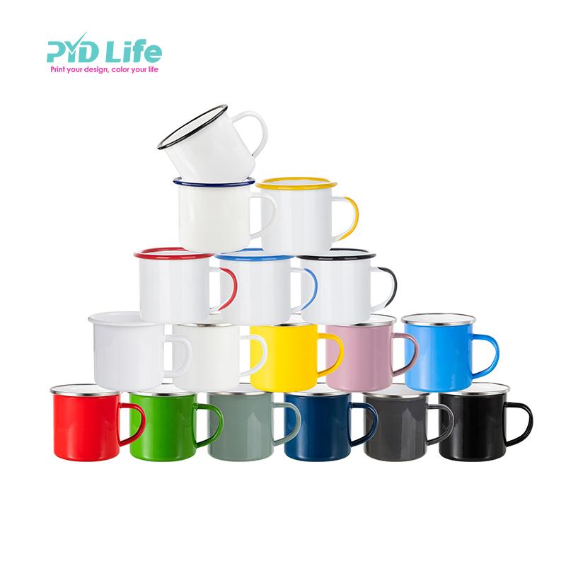 PYD Life 2022 Logo Printing Custom Sublimation Enamel Mug Steel Camping White Coffee Metal Enamel Cup