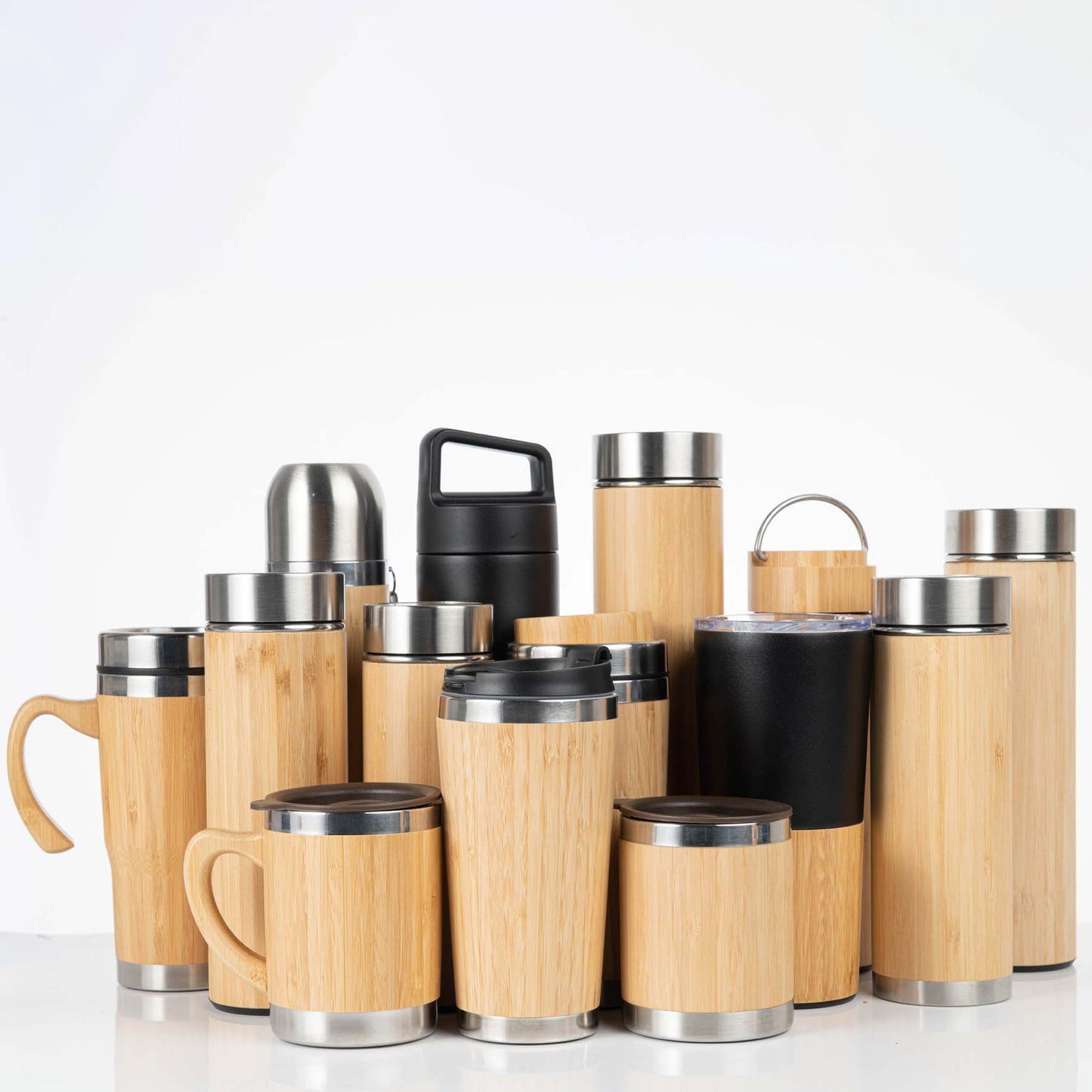 Custom Eco-friendly Double Wall Stainless Steel Bamboo Shell Coffee Cup With Lid And Handle Water Cup