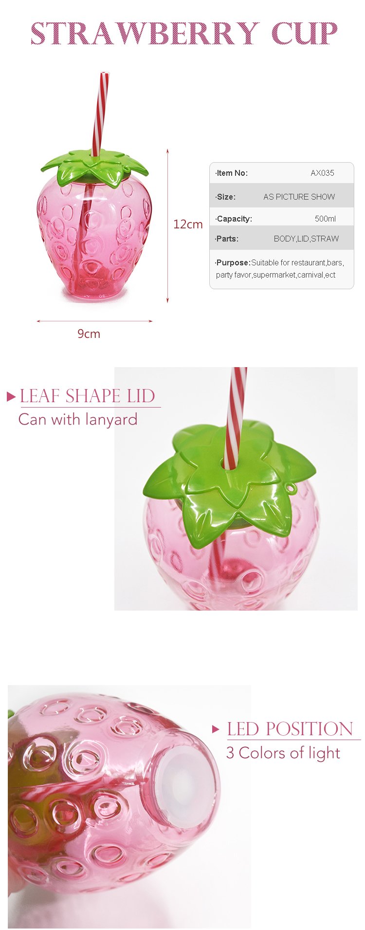China Supplier Colorful Cute Strawberry Shape Plastic Water Cup With Straw