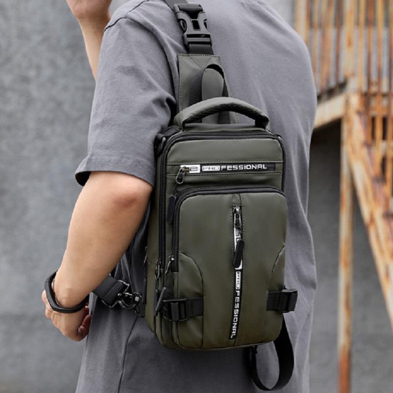 Custom Logo Men's Fashionable Lightweight Casual Business Portable Office Multi-Pocket Chest Bag Shoulder Bag