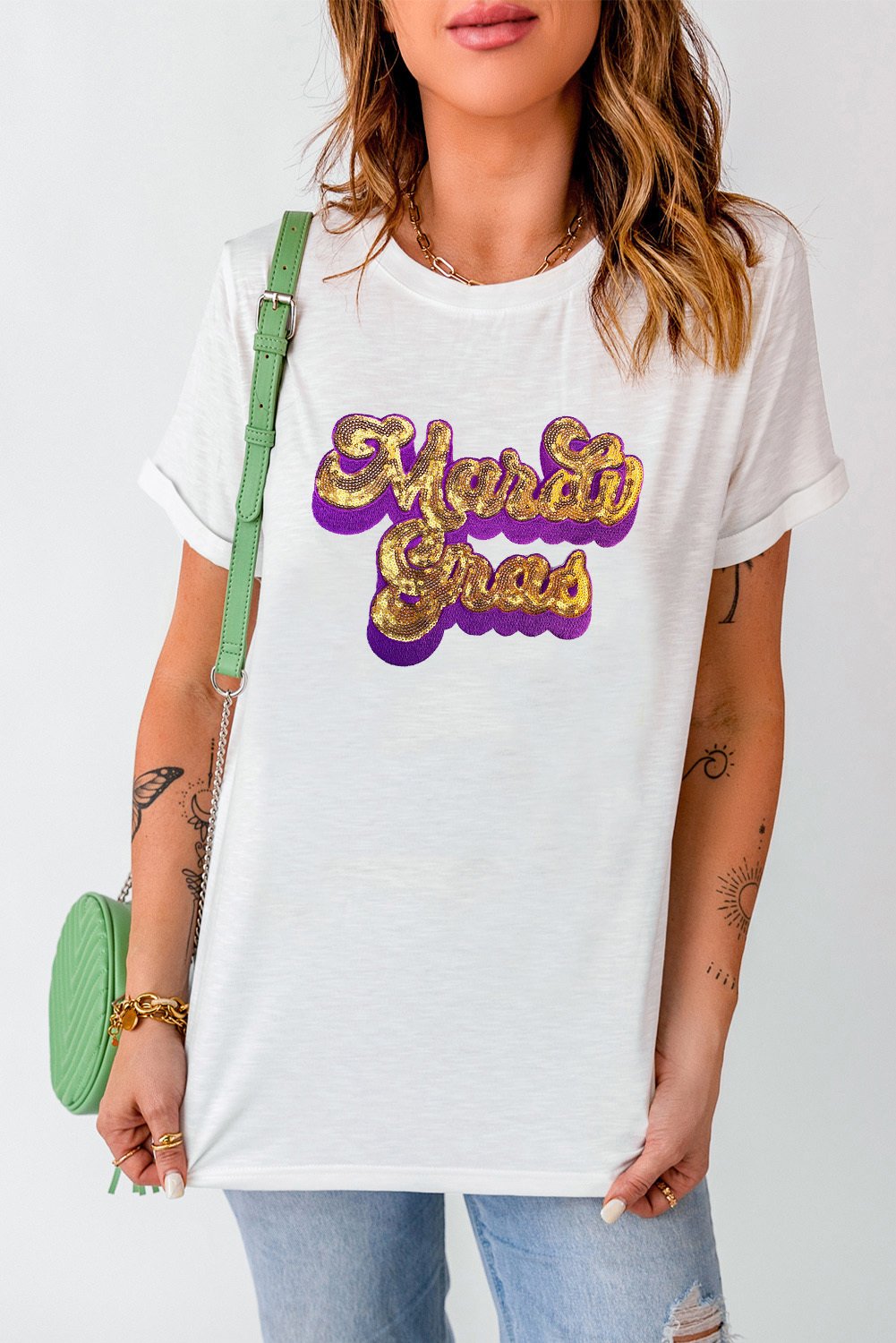 Dear Lover Wholesale Bulk Carnival Casual Summer Short Sleeve Round Neck Women Rhinestone Sequin Pattern T-Shirt
