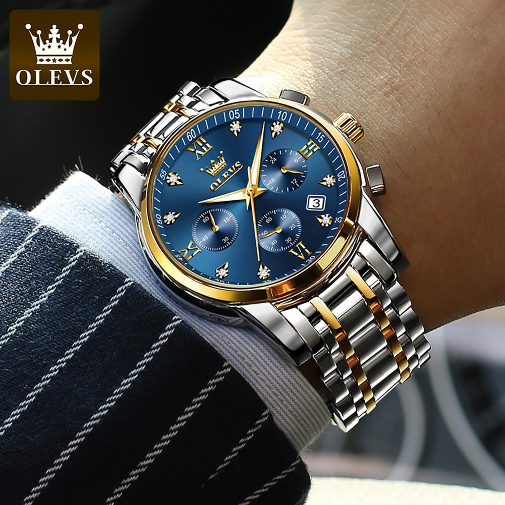 Men's Watch OLEVS 2858 Business Multi Time Zone Watch Waterproof Function Analog Date Watch Stainless Steel Quartz Watch