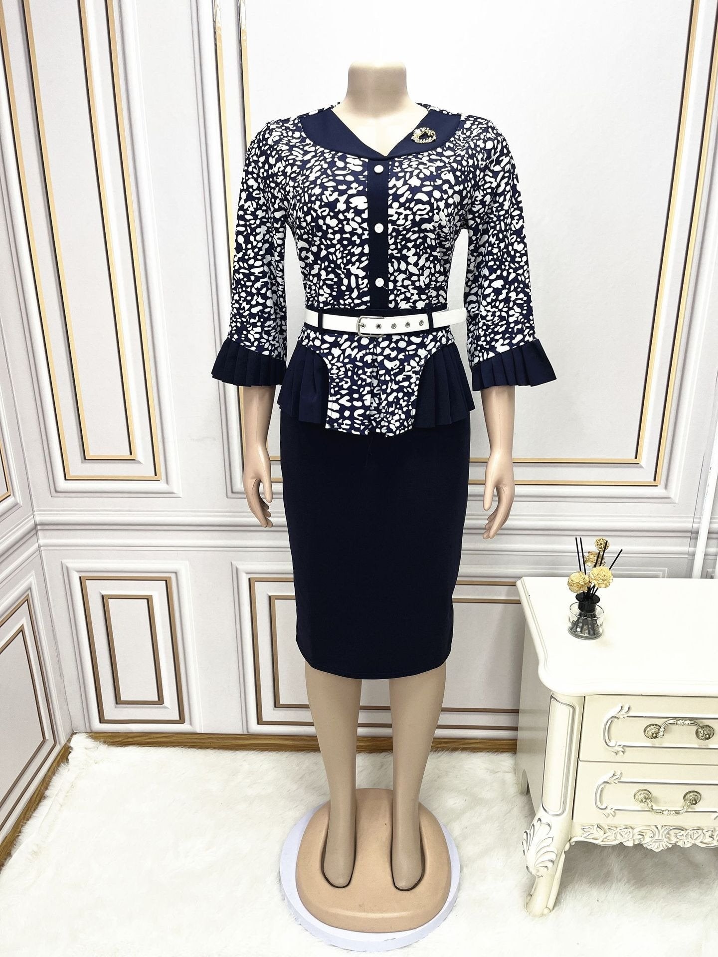 Mediocre Printed Floral OL Office Dress African New Fashion Style Super Elegant Plus Size Women's Clothing K0358