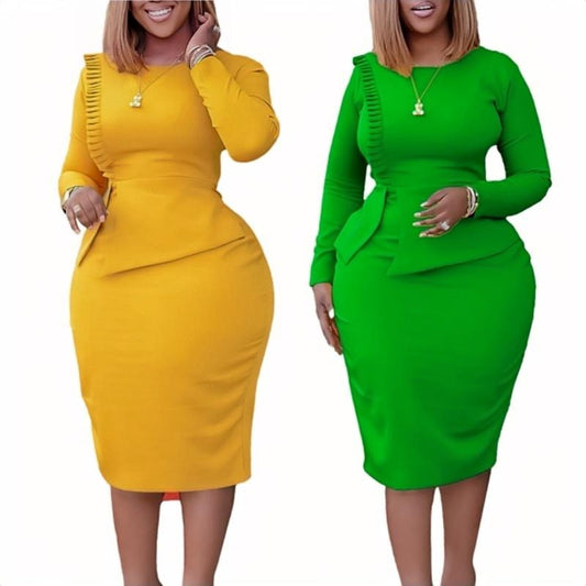 New Office Ladies Elegant Dress Autumn And Winter Long Sleeve Bag Hip Vestibule African Women Stretch Midi Pencil Skirt