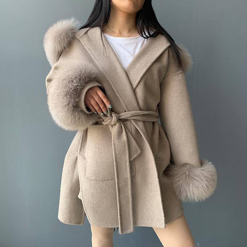 New Design Winter Women Belt Double Sided 100% Wool Windbreaker Plus Size