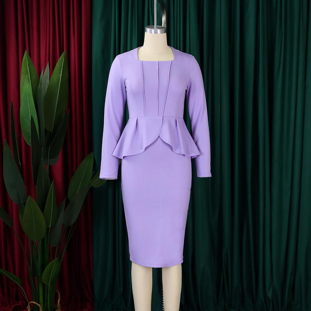 D444 Latest Design Autumn Dress Women Casual Long Sleeve Elegant Ruffled Ladies Office Dress Women Formal Work Career Dress