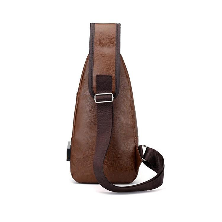 New Korean Style Fashionable Charging Men's Chest Bag Outdoor PU Leather Shoulder Briefcase Leather Sling Bag