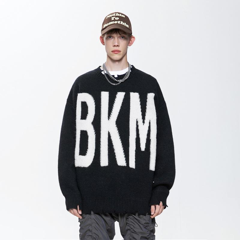 Custom Winter Knitted Casual Cashmere Wool Cotton Oversized Graphic Intarsia Pullover Crewneck Men's Sweater