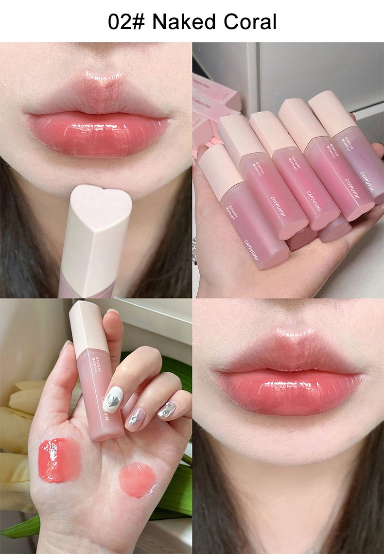 High Coloring Cute Lip Gloss 6-piece Set Heart-shaped Pink Lip Gloss Vivid Juicy Gloss Finishing Cappuvini Mirror Moisturizing Glaze Color