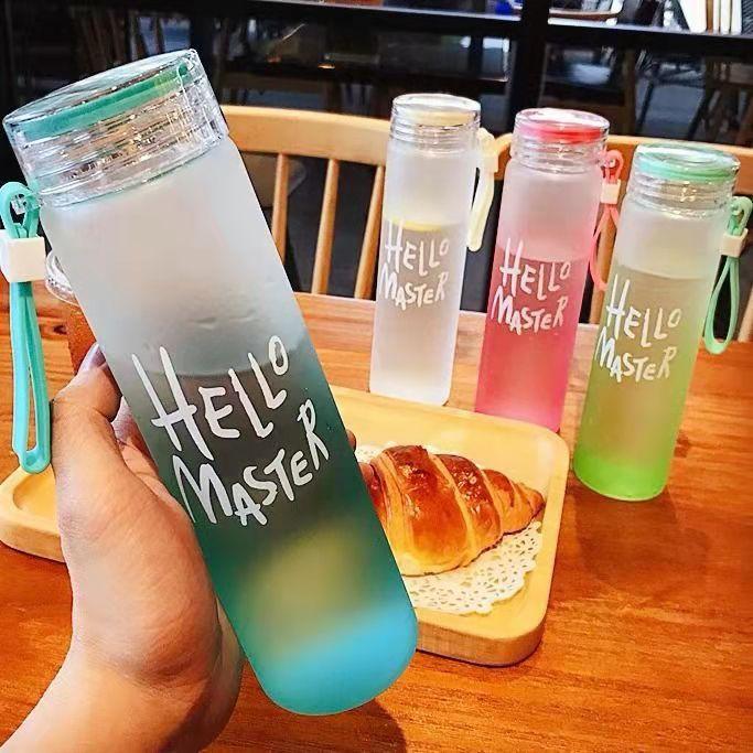 Custom Wholesale 15 Oz Logo Multicolor Water Supply Bottle 15 Oz 450 Ml Gradient Frosted Glass Water Bottle
