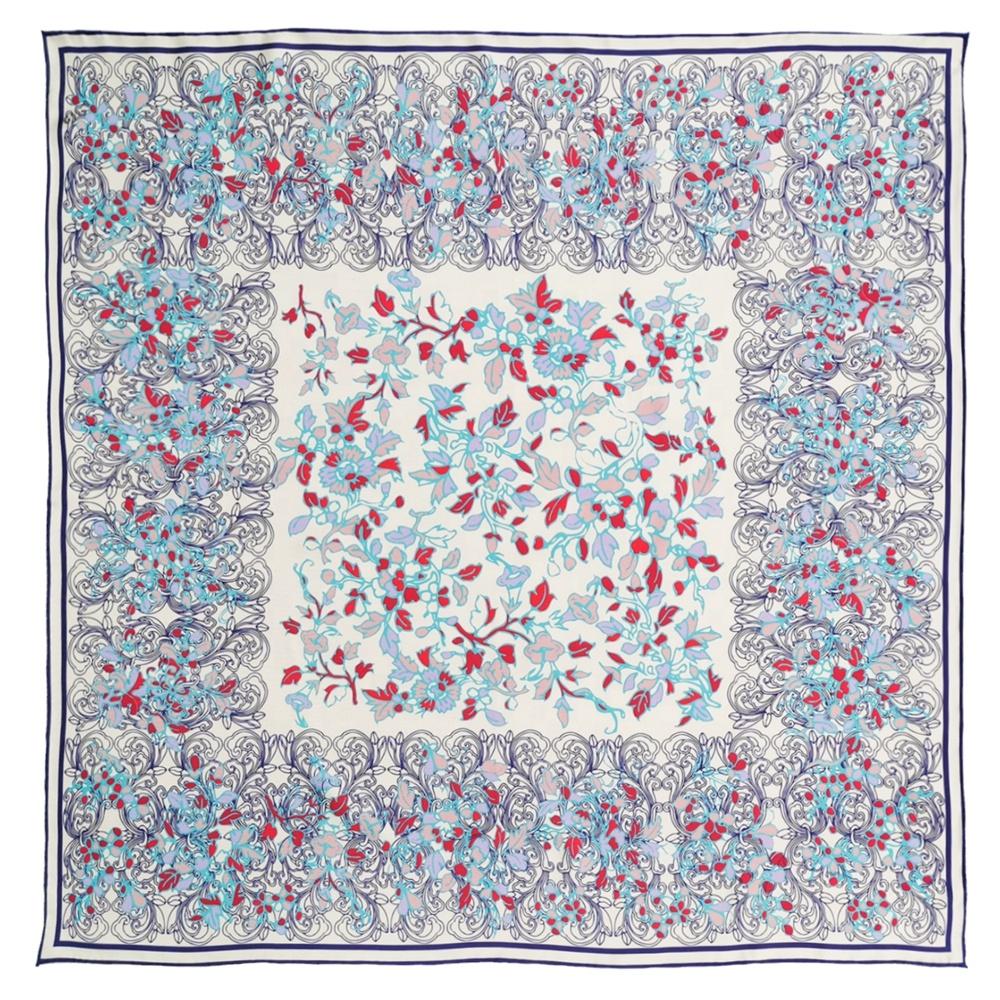 Chinese Traditional Elements Printed Custom Silk Scarf 90*90cm Square Mulberry Silk Scarf Custom Printed Silk Scarf