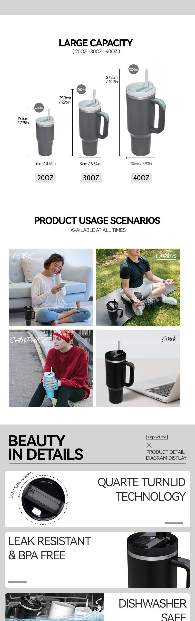 2025 Free Sample Travel Mug Stainless Steel Double Wall Vacuum Insulated Custom Coffee Cup 40 Oz Tumbler With Handle