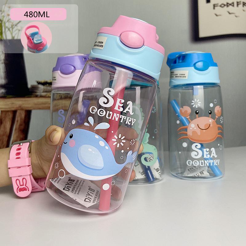 Children Suction Cup Creative Cartoon Baby Feeding Cup With Straw Leak-proof Bottle Outdoor Portable Children Cup