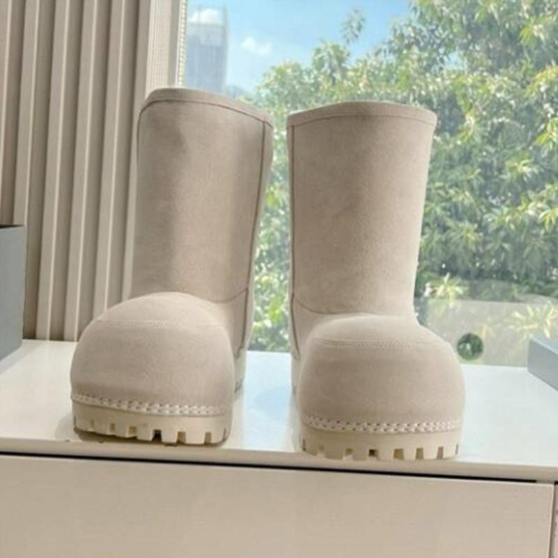 New Winter Big Head Snow Boots Thick Solid Color Bottom High Bucket Bread Shoes Women's Heightened Warm Cotton Boots