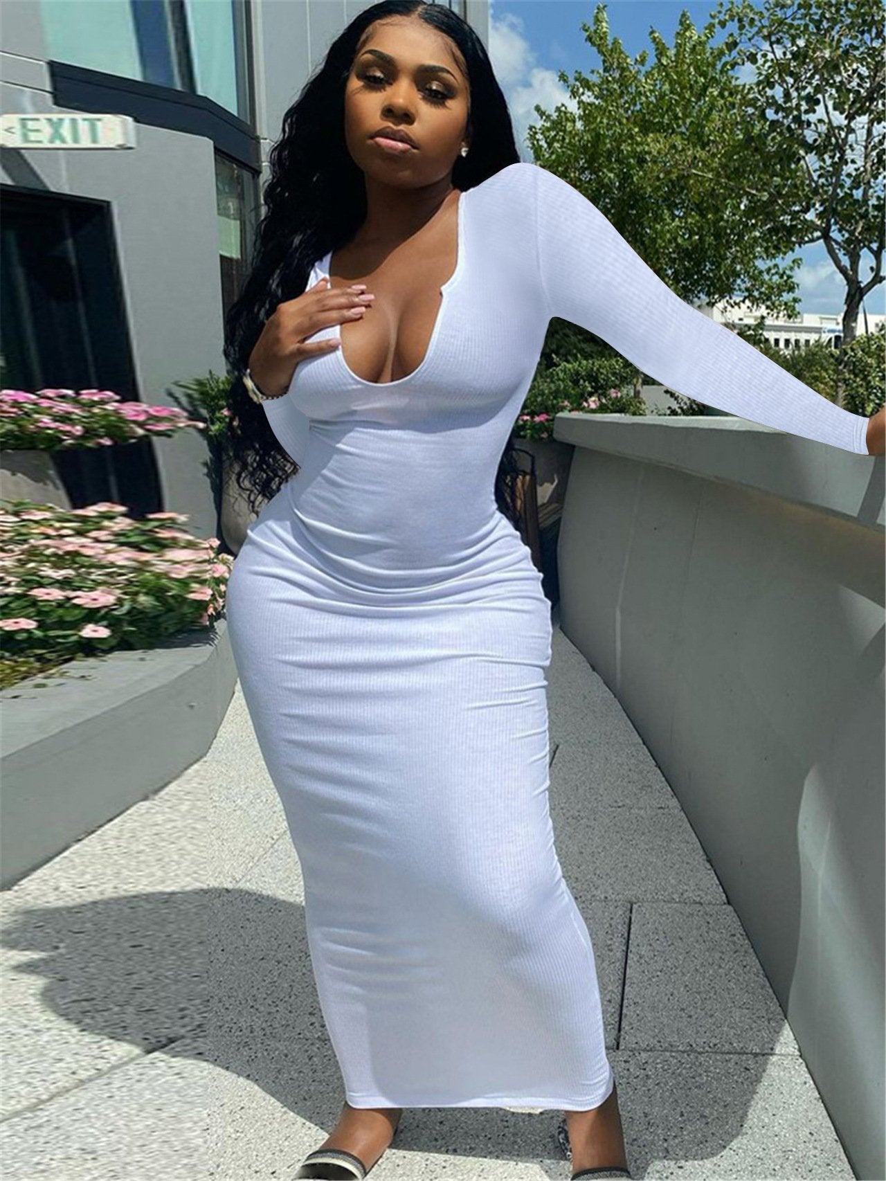 Wholesale Women's Deep V-neck Slim-fit Sexy Long Sleeve Dress Women's Summer Clothes Women's Casual Dress