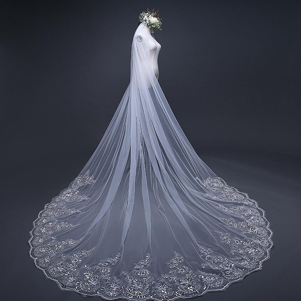 CYG 3.0 M Grown Up Church Veil Wedding Dress Bridal Soft Tulle Flash Sequins Spark Bridal Veil