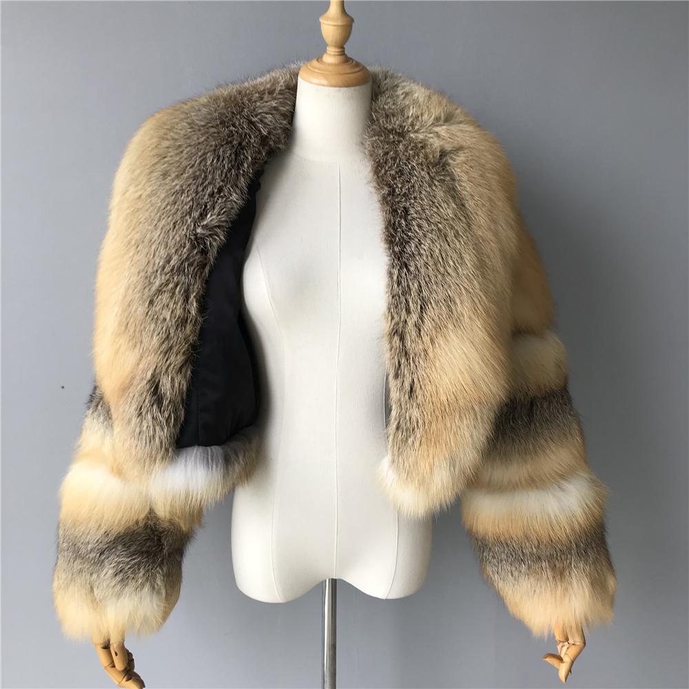 Super Luxury Full Fur 100% Natural Fur Coat Short Winter Fur Coat Women Fortune Golden Island Fox Fur Crop Top