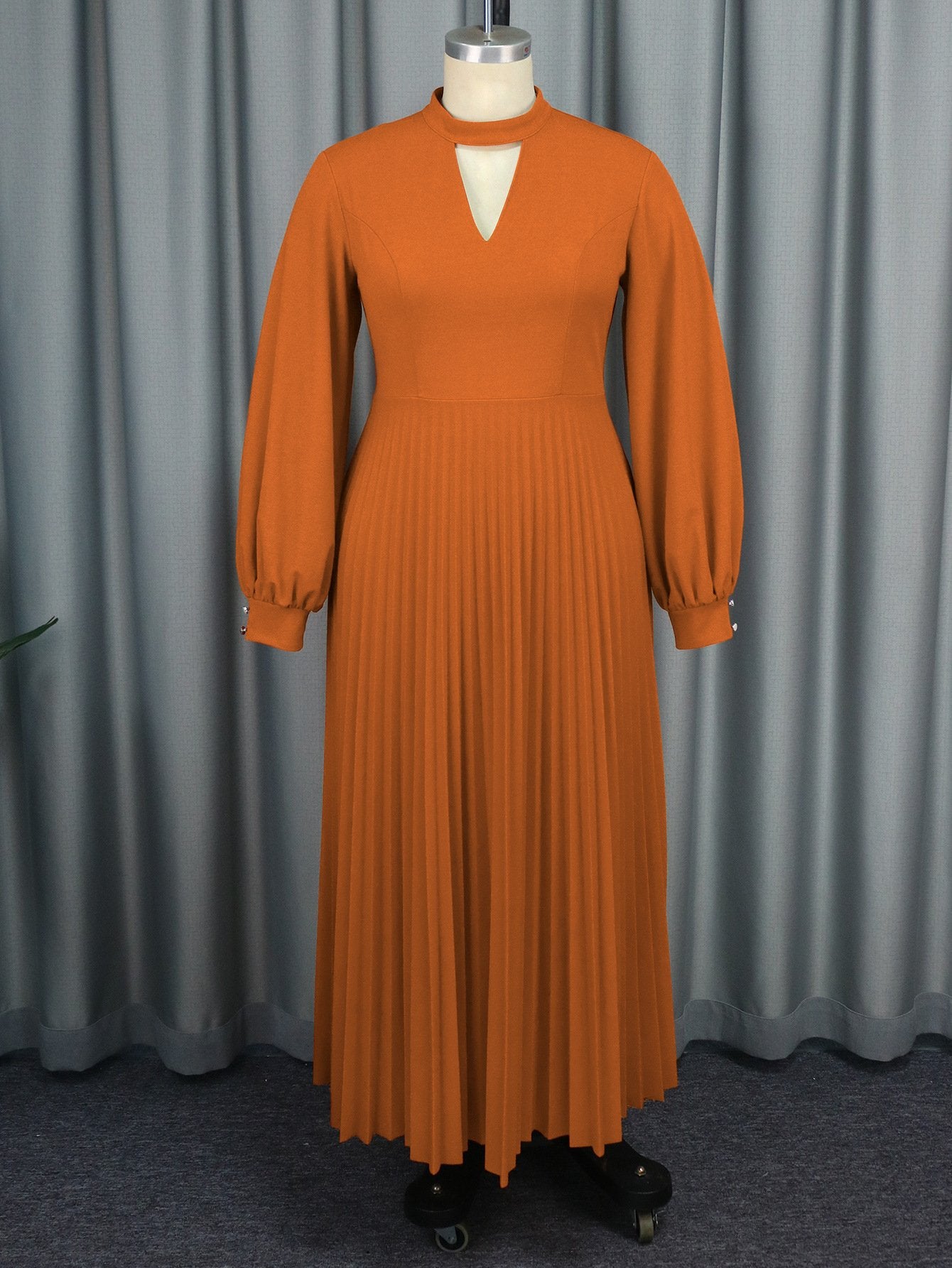 Am03 Spring 2024 African Hollow Collar Dress Comfortable Loose Fit Lantern Sleeve Pleated Skirt Dress