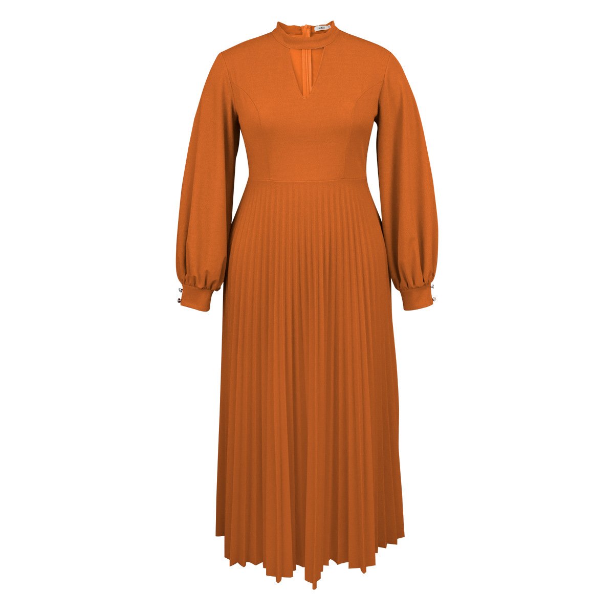 Am03 Spring 2024 African Hollow Collar Dress Comfortable Loose Fit Lantern Sleeve Pleated Skirt Dress