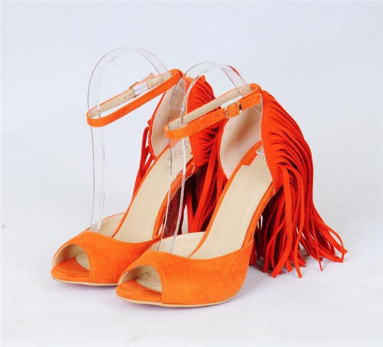2016 Girls Fashion New Ladies Sandals Women High Heel Sandals Suede Tassel Women Ankle Strap Sexy High Heels