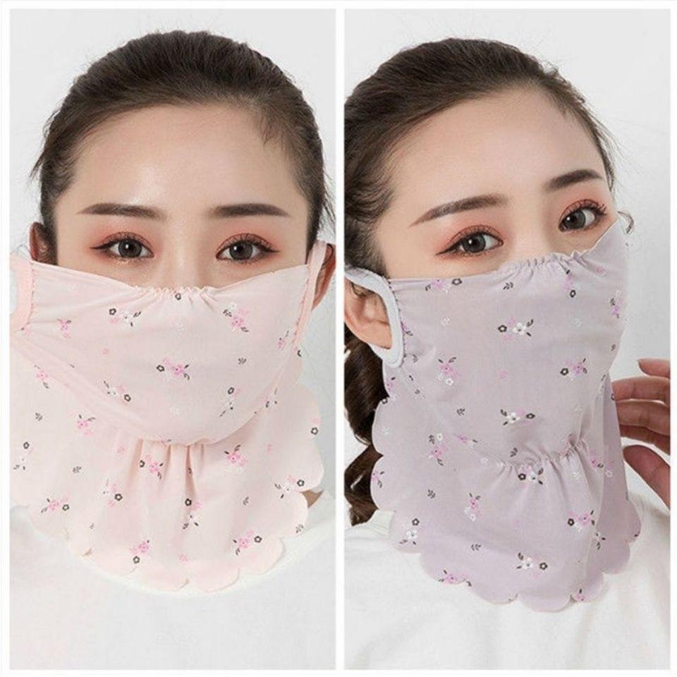 Hot Sale High Quality Flower Sunscreen Ice Silk Ear Hanging Veil Scarf Necessary For Women